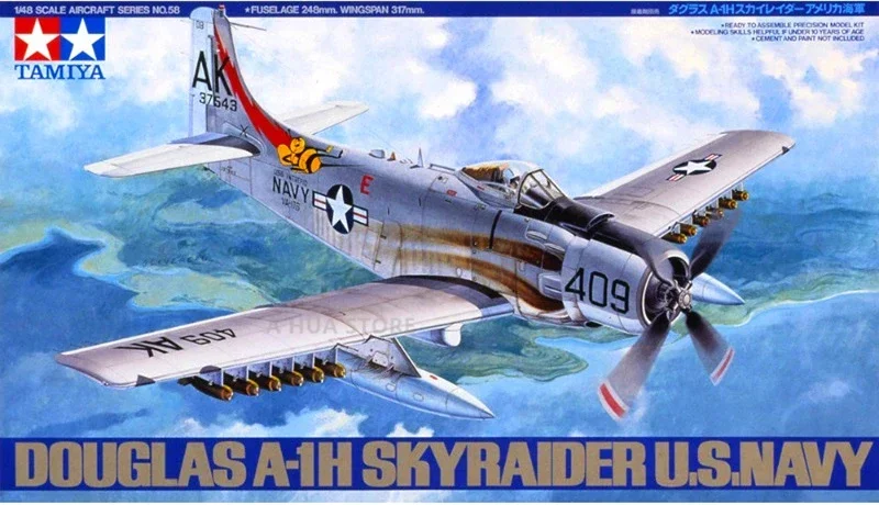 Tamiya 61058 1/48 Масштаб модели самолета комплект США. Темно-синий Дуглас A-1H Skyraider