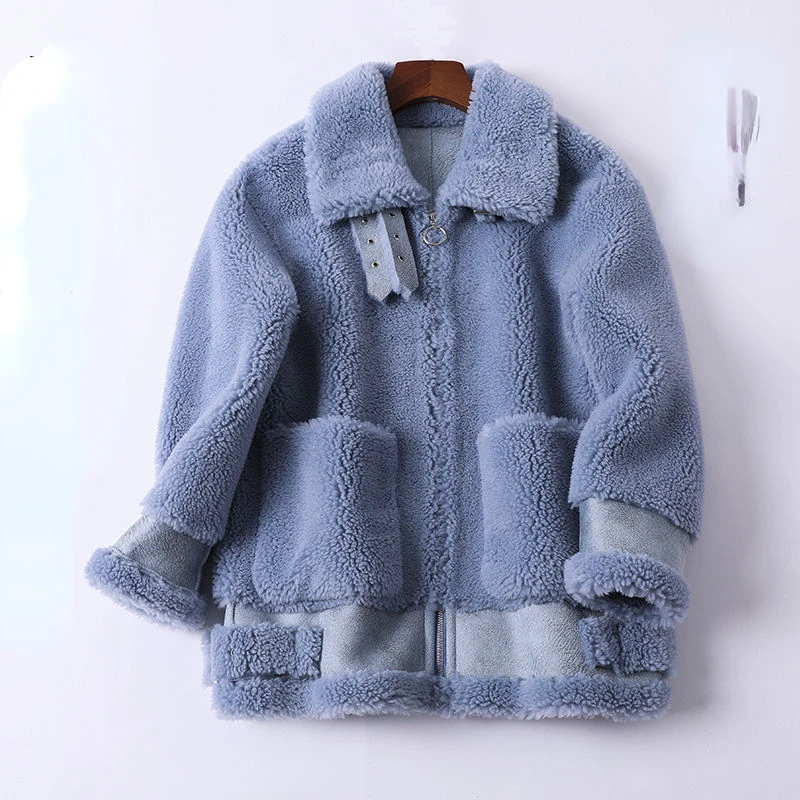 Women's Real Fur Coat Winter Fur Coat Female Shaggy Sheepskin Coat Natural Fur Jacket Coats Ladies Fashion Slim Thin Coats G289