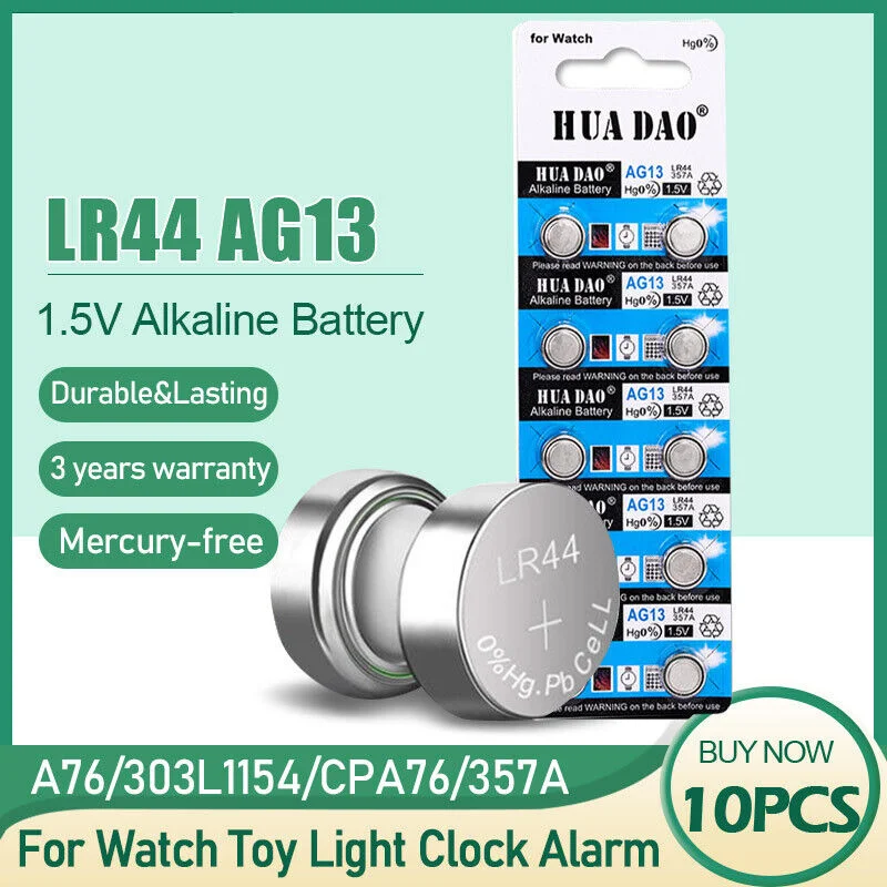 10 шт., щелочные кнопочные батарейки AG13 1,5 V LR44 L1154 RW82 RW42 SR1154 SP76 A76 357A Pila Lr44 SR44 AG 13