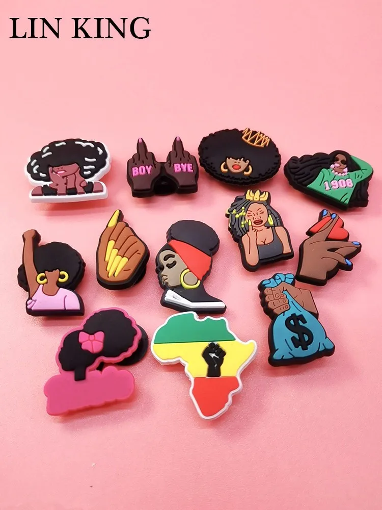 

1 Pcs Cute Negro PVC Shoe Croc Charms Diy Shoes Accessories Decoration Buckle Fit Clog Garden Shoes For Kids Adults Party Gifts