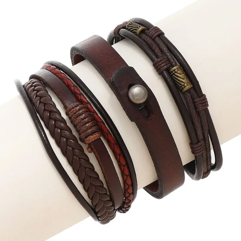 

ZG New Men's Leather Bracelet European and American Retro Style Hand-woven Personality Trendy Bracelet Bangle Male Jewelry