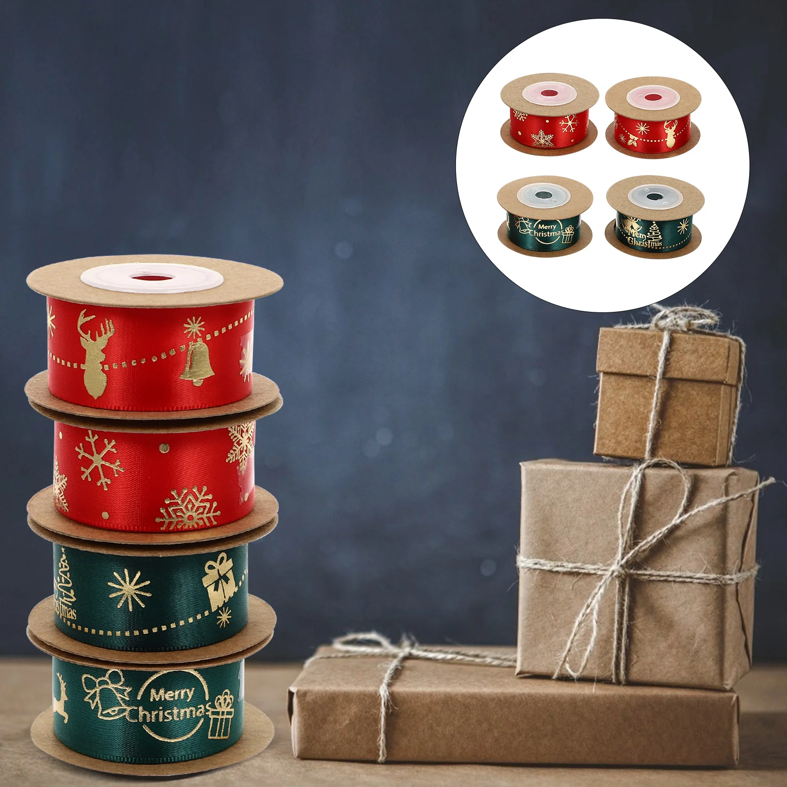

Ribbon Gift Ribbons Christmas Wrapping Packaging Wired Seam Merry Tape Sticker Bow Hair Binding Packing Diy Party Decorative