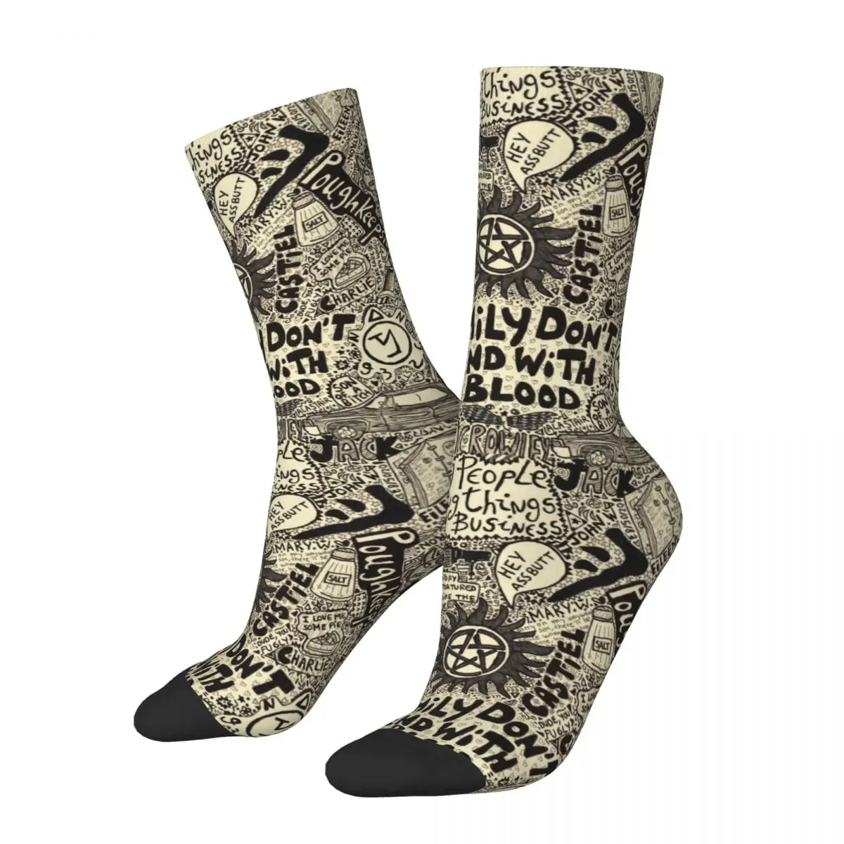 

SPN 2.0 Supernatural Winchester Socks Men Women Polyester Casual Socks Harajuku Spring Autumn Winter Middle Tube Socks Gifts
