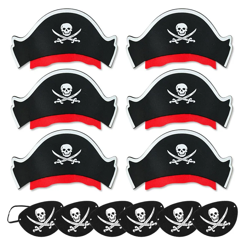 

12Pcs Pirate Captain Hat Skull Print Eye Patch Children Adult Halloween Party Cosplay Costume Cap Decoration Props Kids Birthday