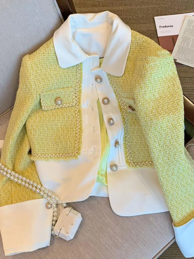 

Small Fragrance Tweed Jacket Coat Women Korean Fashion Sweet Woolen Short Coats Fall Winter Vintage Elegant Outwear Tops