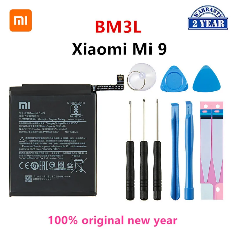 

Xiao mi 100% Orginal BM3L 3300mAh Battery For Xiaomi 9 Mi9 M9 Mi 9 BM3L High Quality Phone Replacement Batteries +Tools