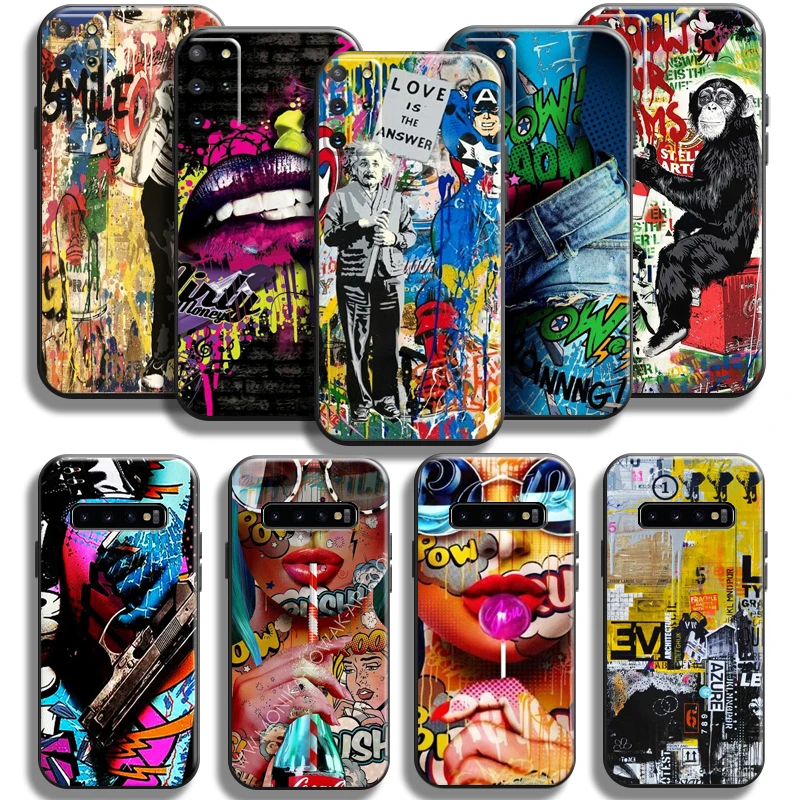 

Street Graffiti Oil Painting Phone Case For Samsung Galaxy S22 S21 S20 S10 10E S9 Plus S22 S21 S20 Ultra FE 5G Liquid Silicon