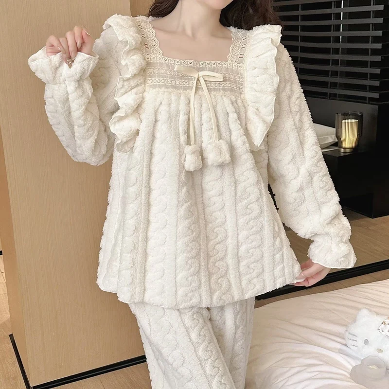 2024 зимние милые кружевные пижамные комплекты принцессы с длинными рукавами