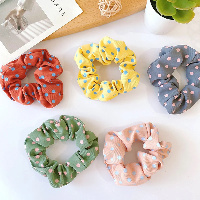 

New Fashion Fresh Polka Dots Girls Scrunchies Hair Ties Girls Ponytail Holders Rubber Band Elastic Hairband Hair Accessories