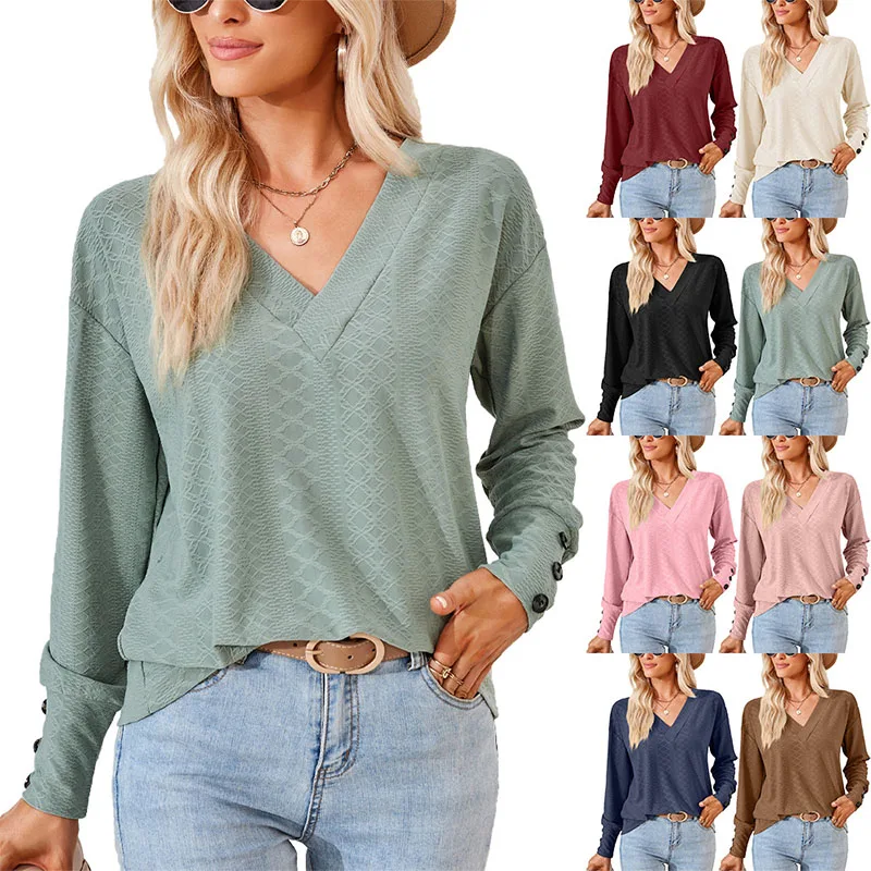 

Solid Color Casual Loose T-shirts For Women 2023 Autumn Vintage Women's Oversized T-Shirt Long Sleeve Female Tee Streetwear Tops