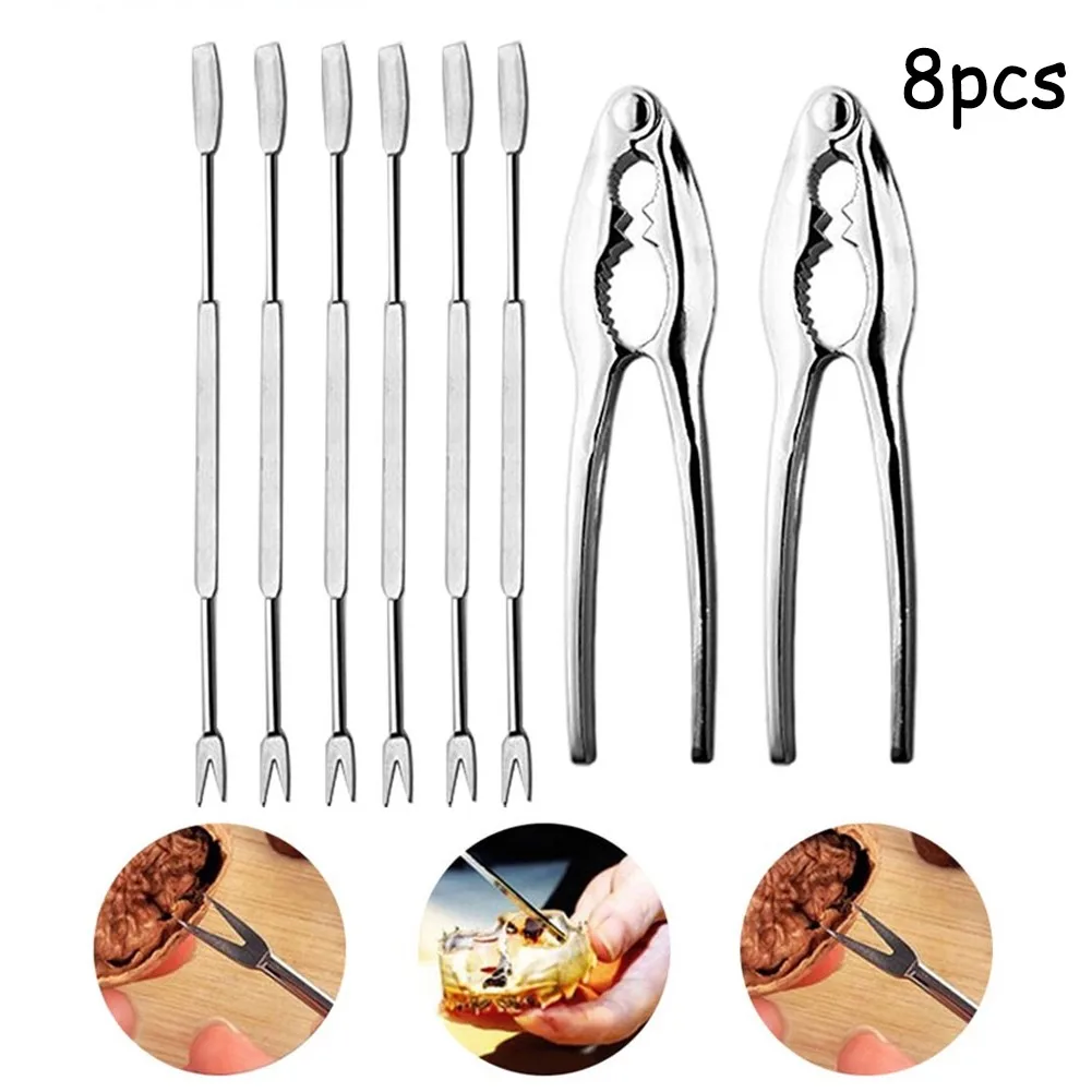 

8pcs Seafood Tool Set Stainless Steel Forks And Lobster Shellfish Crackers Clip Nut Seafood Tool Kit Kitchen Tool