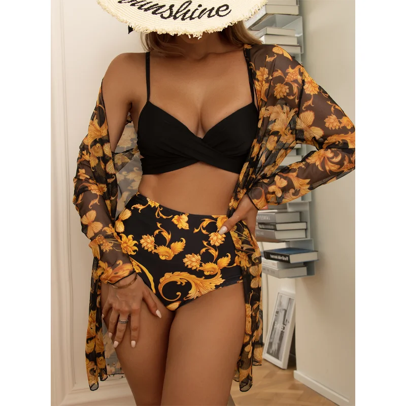 

Three Piece Bikini Cover Up Women 2023 NewTwist Push Up Bikuini Swimsuit Brazilian Swimwear Biquini Bathing Suit with Kimono
