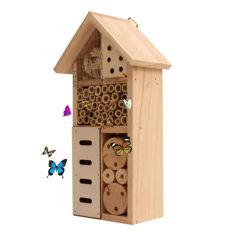 

Bee House Insect House Wooden Insect Hotel Natural Nesting Habitat For Outdoor Garden Yard Bee Butterfly