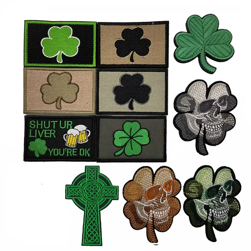 

Skull Embroidered Cross Clover Badge Clothes Adhesive Tape Buckle Sewing Holes Outdoor Travel Decorative Cloth Stickers