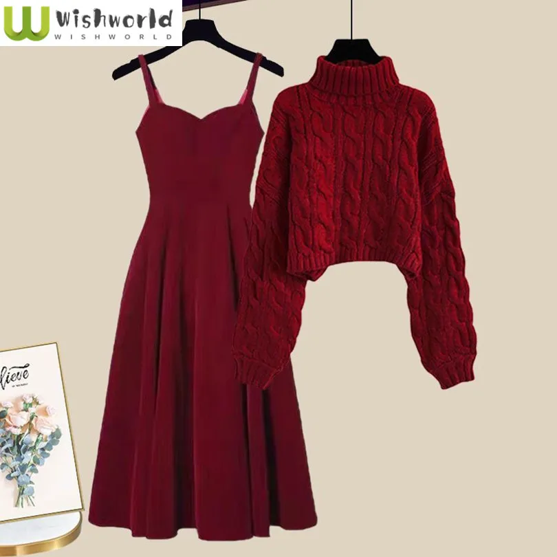 Женский осенне-зимний костюм новый корейский Короткий трикотажный свитер с