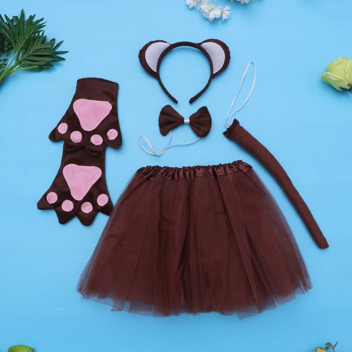 5 Pcs Makeup Sets Monkey Tail Kids Scrunchies Monkey Tutu Costume Monkey Ears Hair Band Five Costume Set Monkey Bow Tie