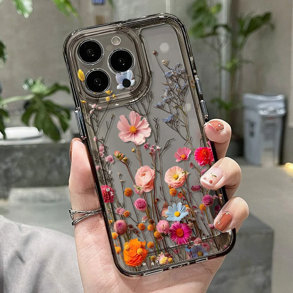 Фото Прозрачный мягкий силиконовый чехол с цветочным узором для iPhone 14, 15, 13, 12, 11 Pro, 16, 17 Pro Max, XS, 7, 8 Plus, ударопрочный №3