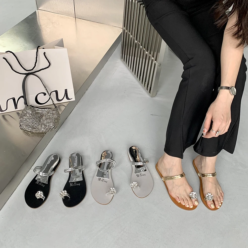 Босоножки женские с кристаллами шлепанцы летняя Уличная обувь без задника на