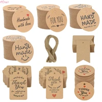 100pcs kraft paper gift tags with strings thank you for celebrating with us handmade with love blank label diy crafts gift tags