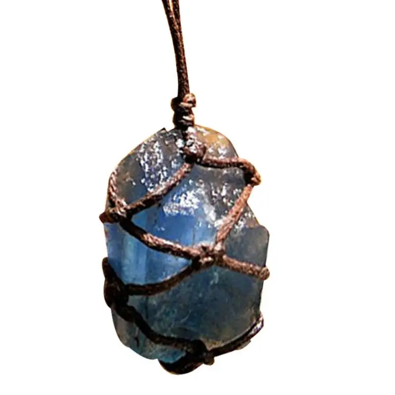 

Quartz Crystal Stone Bluegreen Fluorite Healing Stone Fluorite Ornament Fluorite Pendant With Random Handwoven Braided Rope