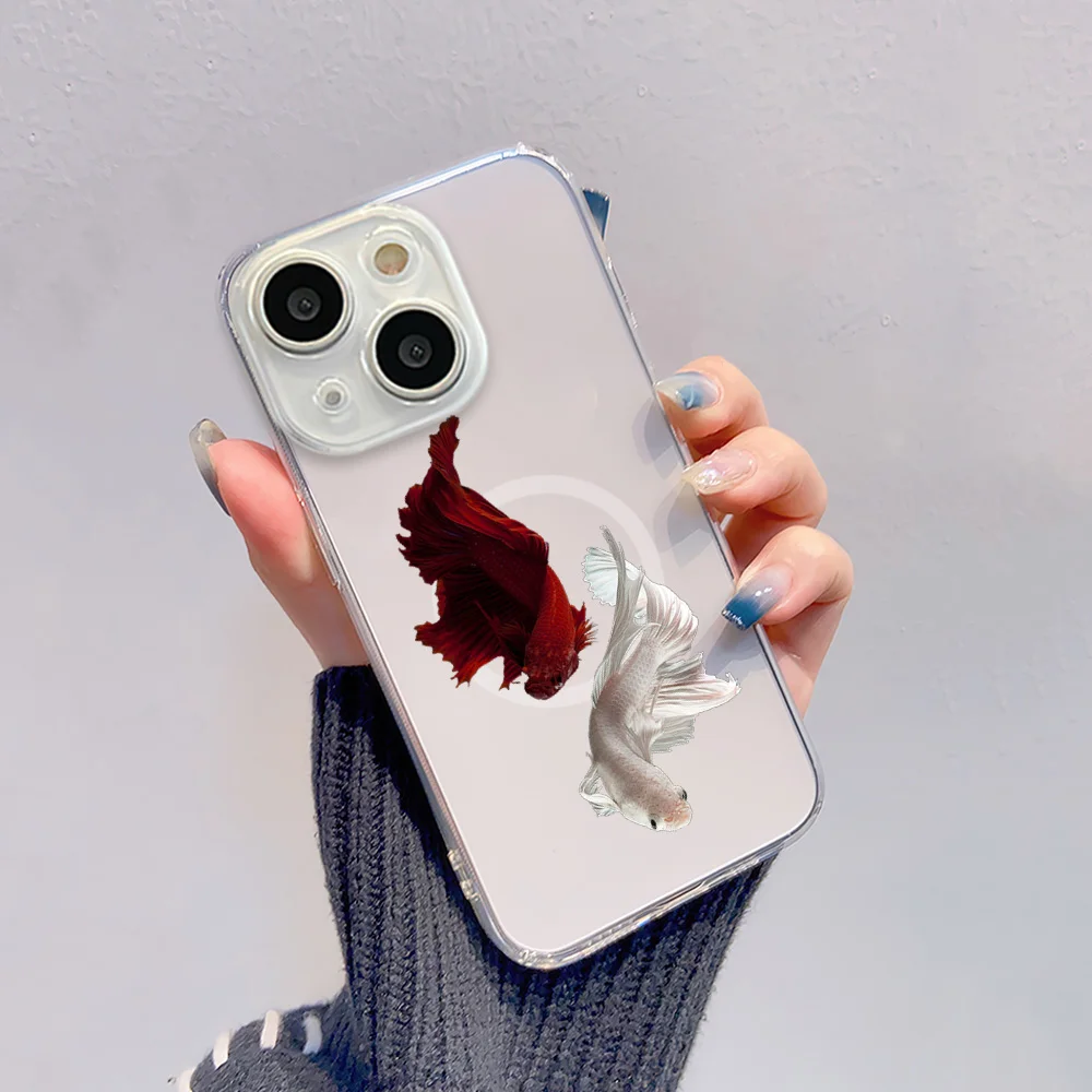 Чехол для телефона Ins с корейской рябью и текстурой Aquaria Lovely Fishes IPhone 15 14 13 12 11