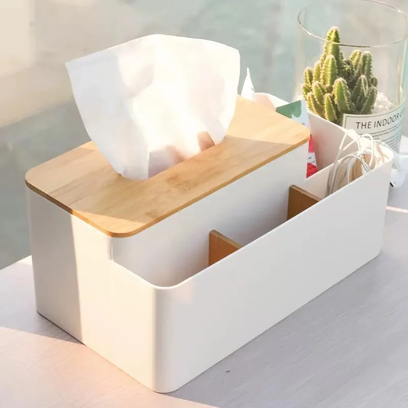 

Home Kitchen Tissue Box Wooden Plastic Napkin Holders Multifunctional Tissue Tube Cosmetic Remote Control Storage Box