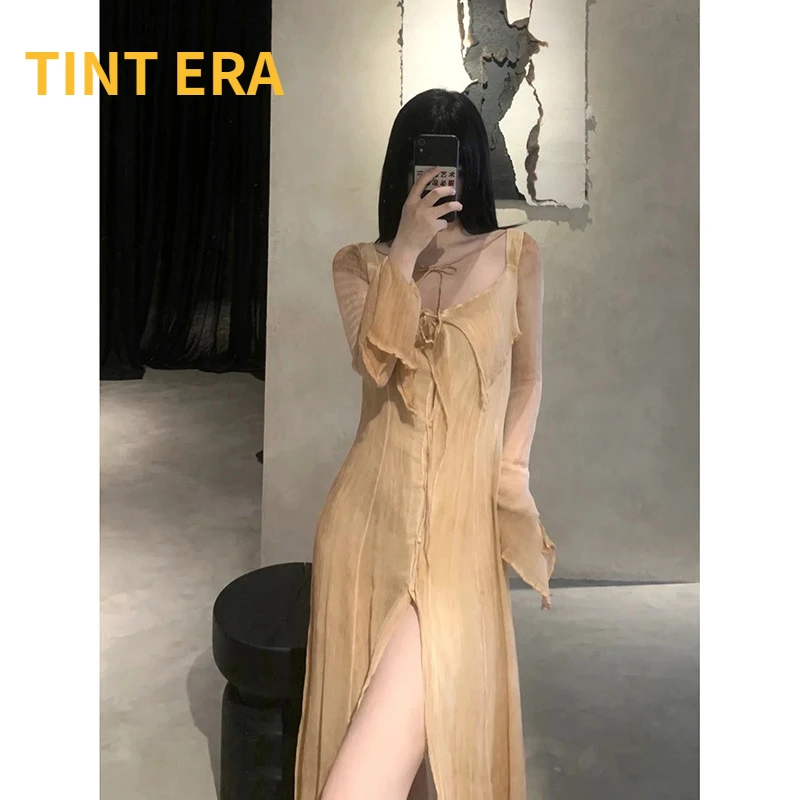 

Женское платье с длинным рукавом, разрезом и юбкой в стиле ретро