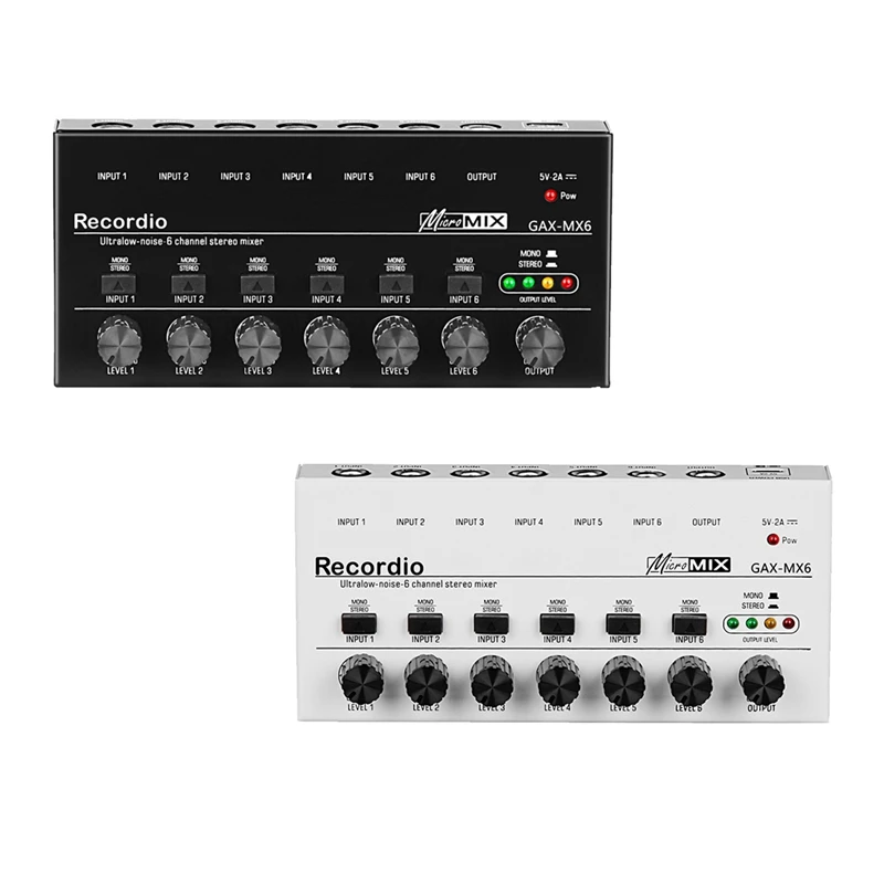 

1 Piece 6 Channels Audio Mixer Mini Stereo Mixer Professional Sound Mixer 6.35MM Low-Noise USB Mixer For Recording Studio ,White