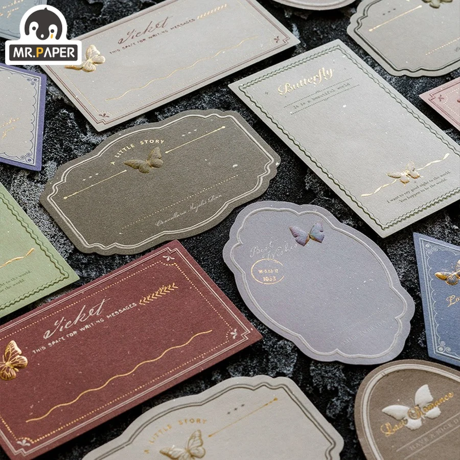 

Mr.paper 6 Styles 15Pcs/Bag Aesthetic Butterfly Memo Pad Literary Vintage Decoration Bronzing Writable Stationery Memo Pad