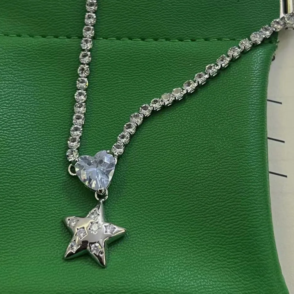 

YOUNGX Korean Y2K Hottie Heart Zircon Choker Trendy Shiny Crystal Star Pendant Necklace For Women Men Jewelry Party Gift