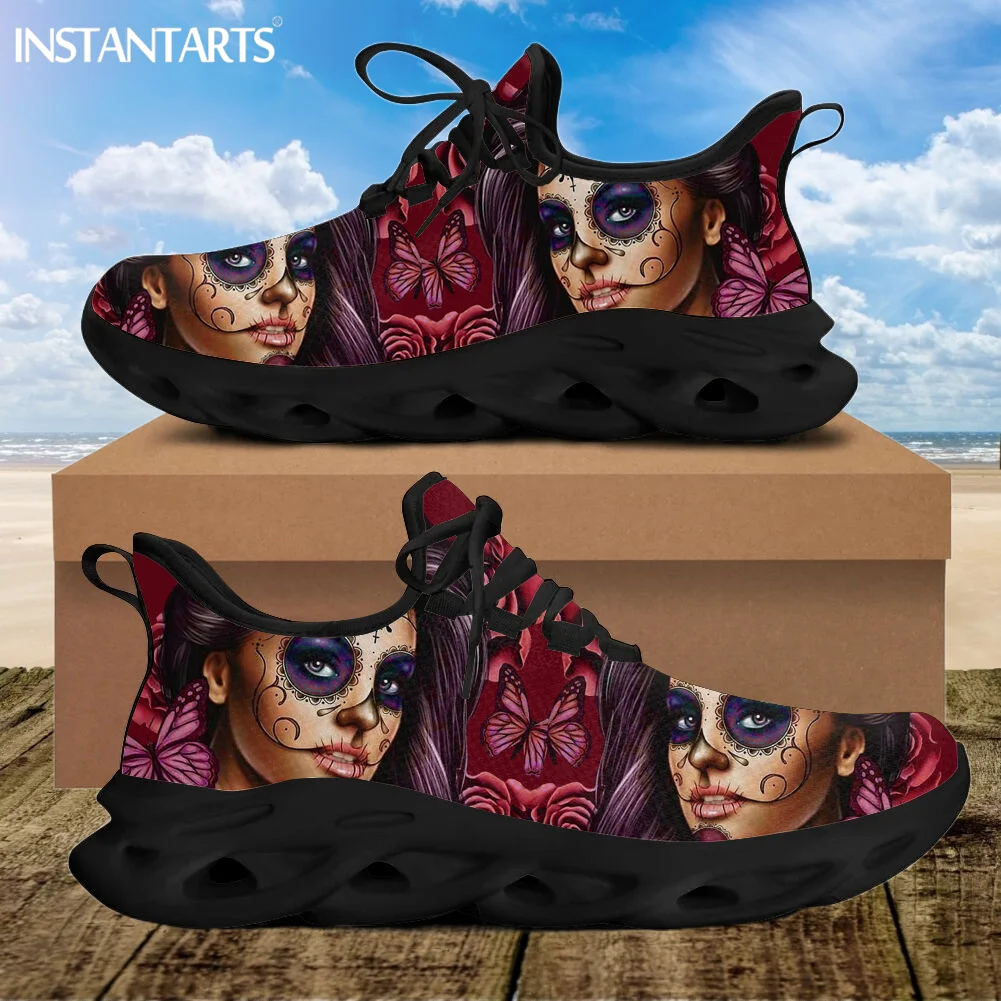 

Женская Вулканизированная обувь INSTANTARTS, мексиканская Калавера, модная повседневная обувь на платформе для девочек