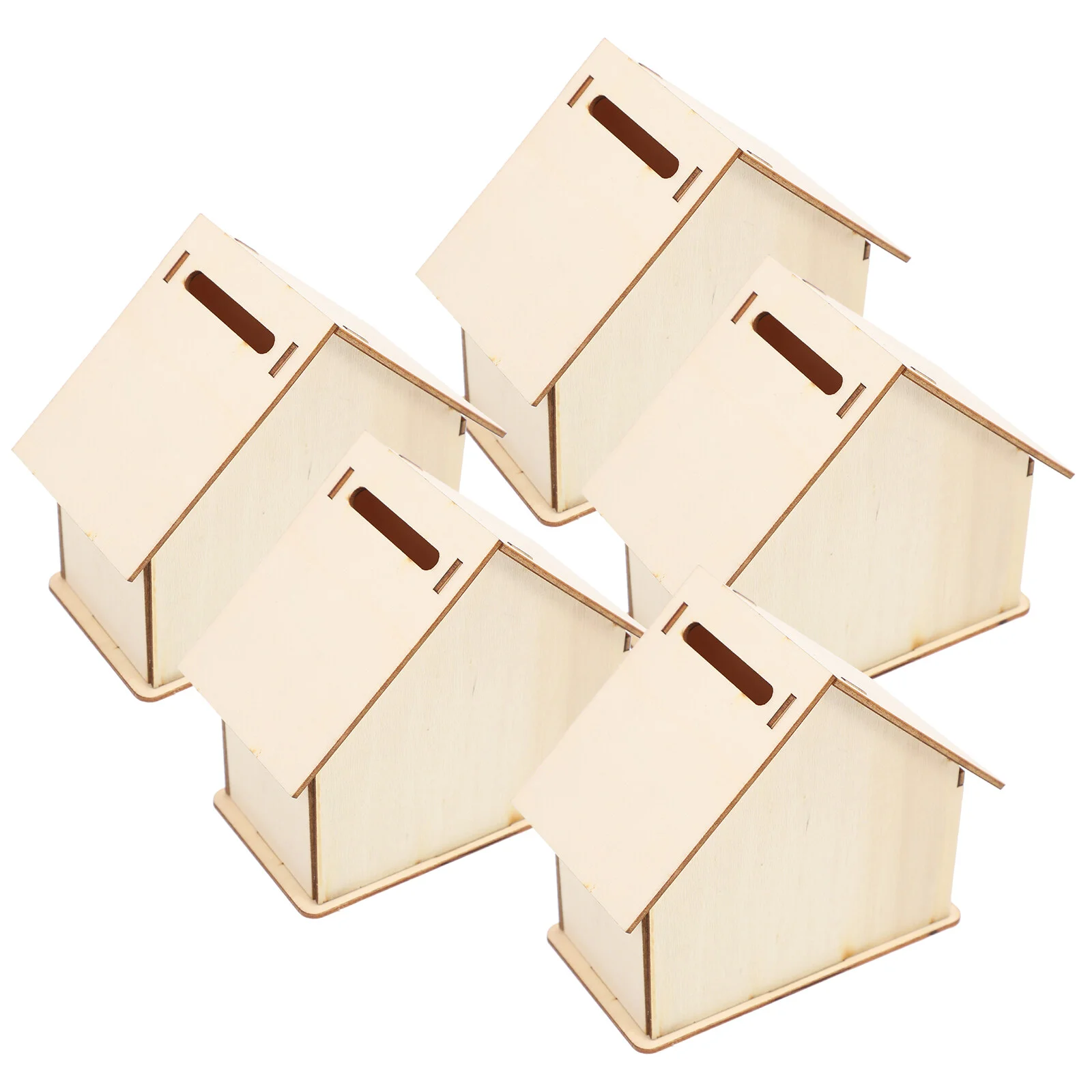 

5 Pcs Kids Educational Toys Handicrafts Doddle Piggy Bank Small House Wooden Child