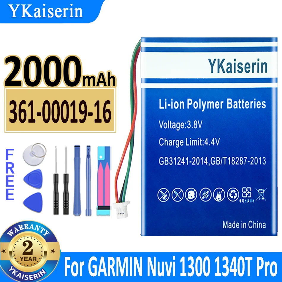 2000mAh ykaisсеребрин 361-00019-16 для Garmin Nuvi 1300 1340T Pro 1340TPro 1350 1350T 1370 1370T 1375T 1390 1390T 1490 GPS Батарея