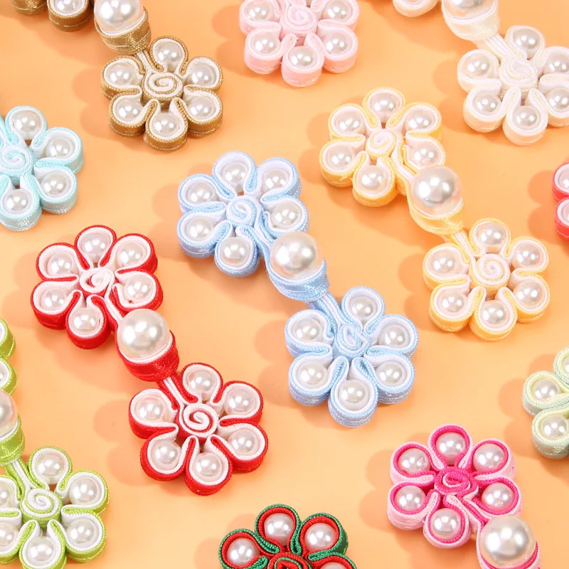 

5Pairs Cheongsam Buttons Pearl Six Petal Flower Plate Buttons Chinese Style Chinese Dress Flower Buttons Tang Suit Hanfu Buttons