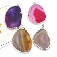 natural stone pendants irregular silvery colorful agate stone charms for jewelry making women necklace gift accessories