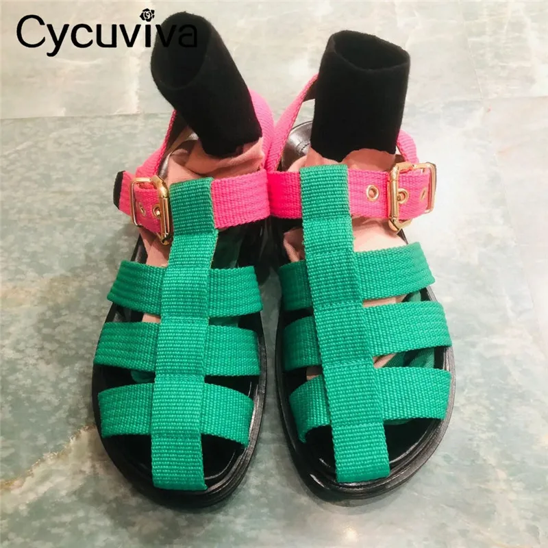 

New Hollow Out T Cross Green Flat Sandals Women Summer Casual Shoes Beach Sandals Mixed Colors Leather Black Sandals For Women