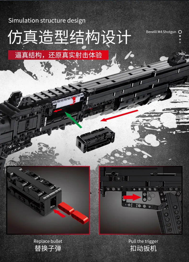 Полуавтоматические пистолеты MOULD KING игрушечные кирпичи Benelli M4 Super 90 модель семян