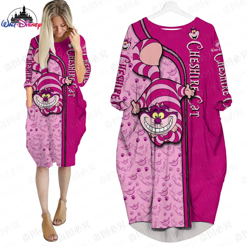 

Alice in Wonderland The Cheshire Cat Printing Us size Girl Trend Wild Loose Long Sleeve Over The Knee Dress