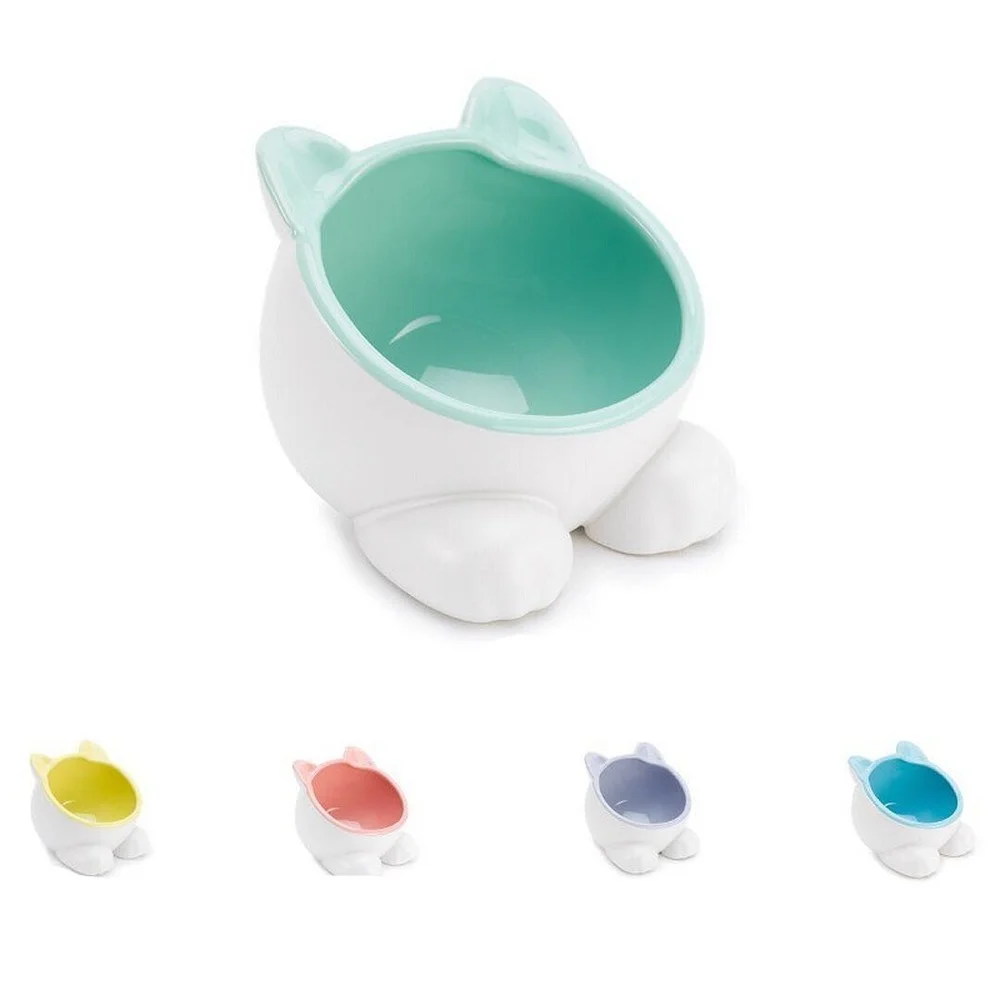 

New Tilted Elevated Ceramic Pet Bowl Cute Cat Head Modeling Food and Water Bowl for Kitty and Little Dogs Cat Dog Feeding