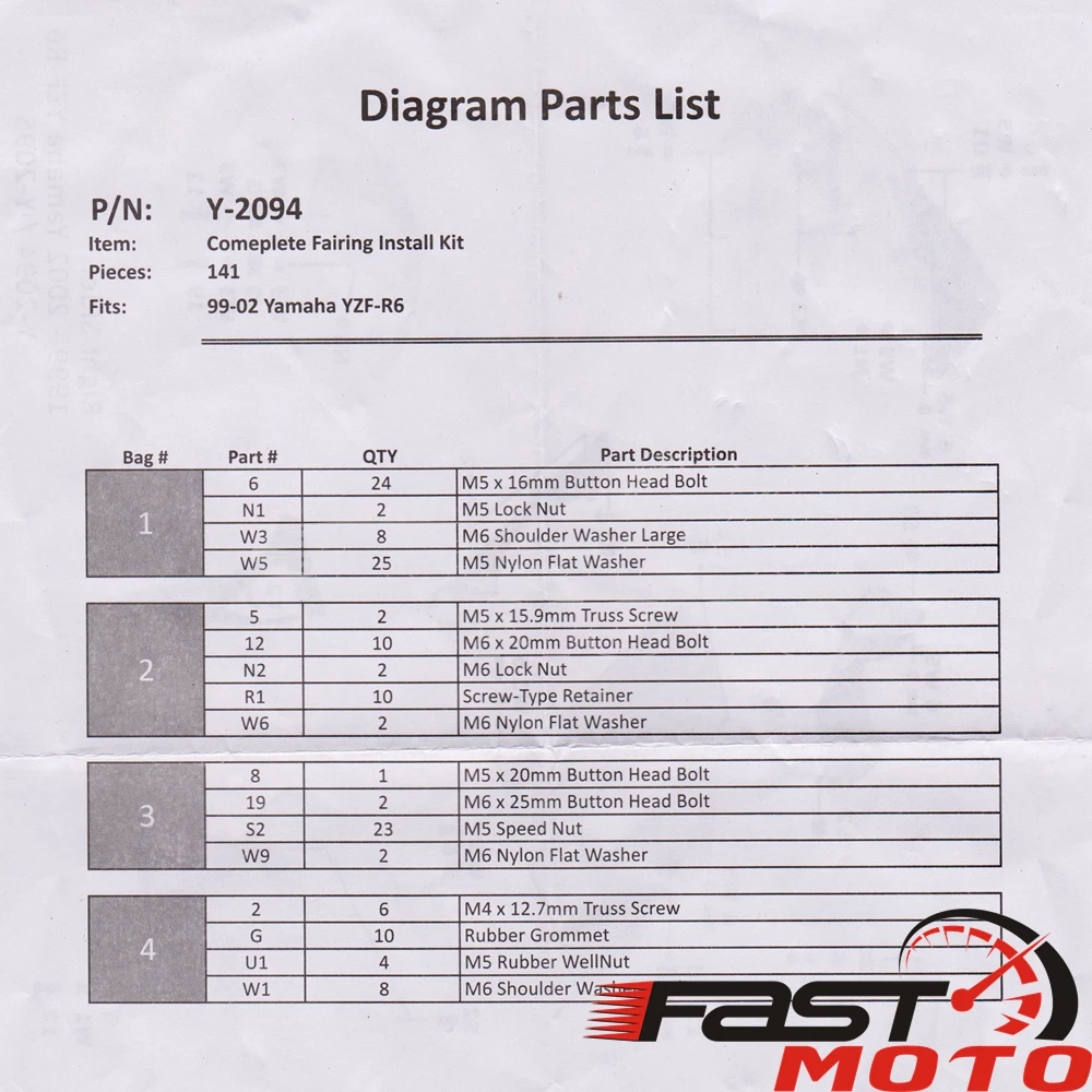 141 шт. полный комплект обтекателей для кузова болтов крепежных винтов YAMAHA YZF R6 YZF-R6