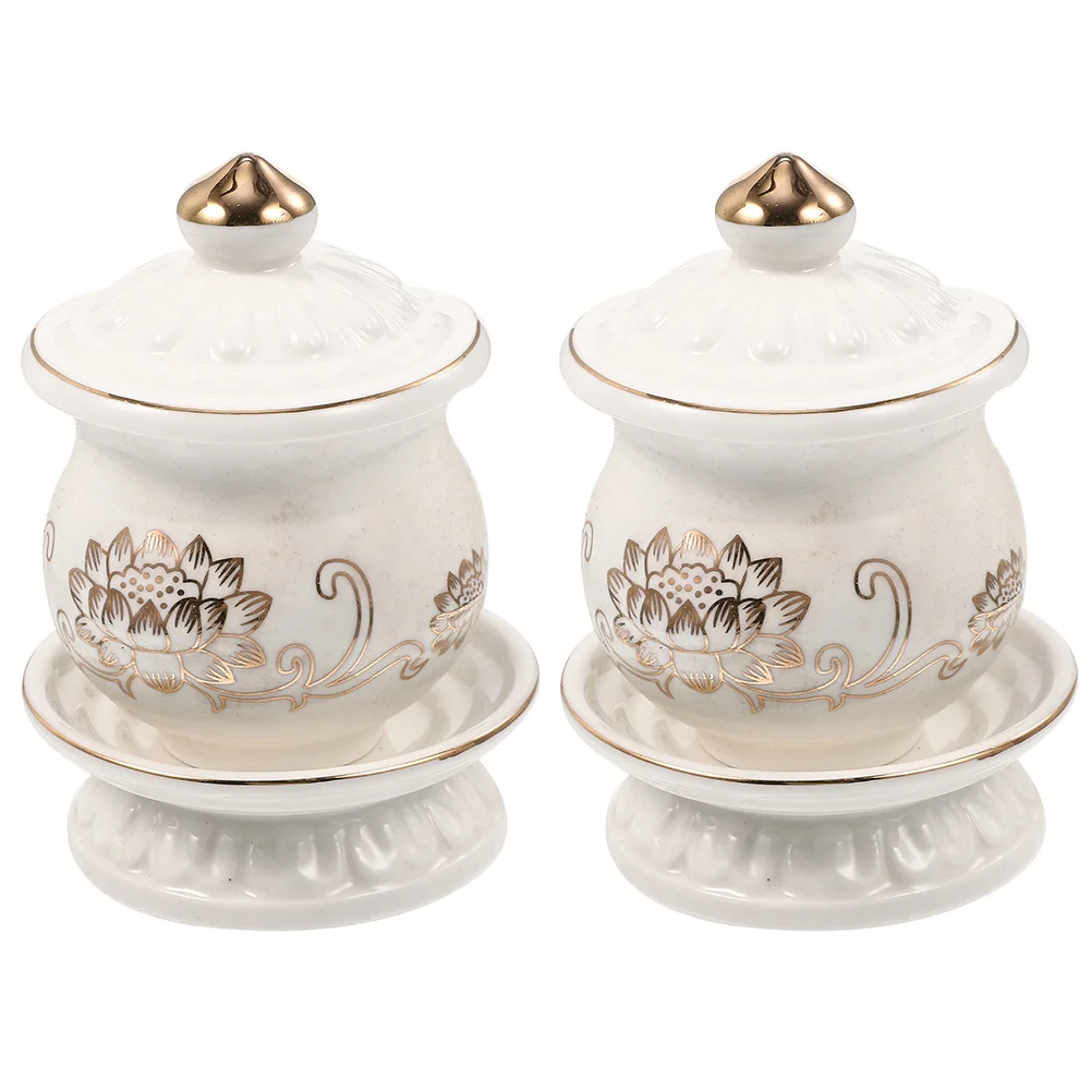 

2 Pcs Tabletop Decor Ritual Temple Ceramic Cup Worship Porcelain Water Supply Supplies Offering Ceramics Holy Mugs