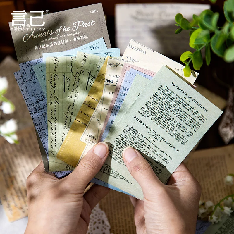 

40 pcs Old Day Chronicle Series Background Material Paper Retro English Journal Decoration DIY Base Paper