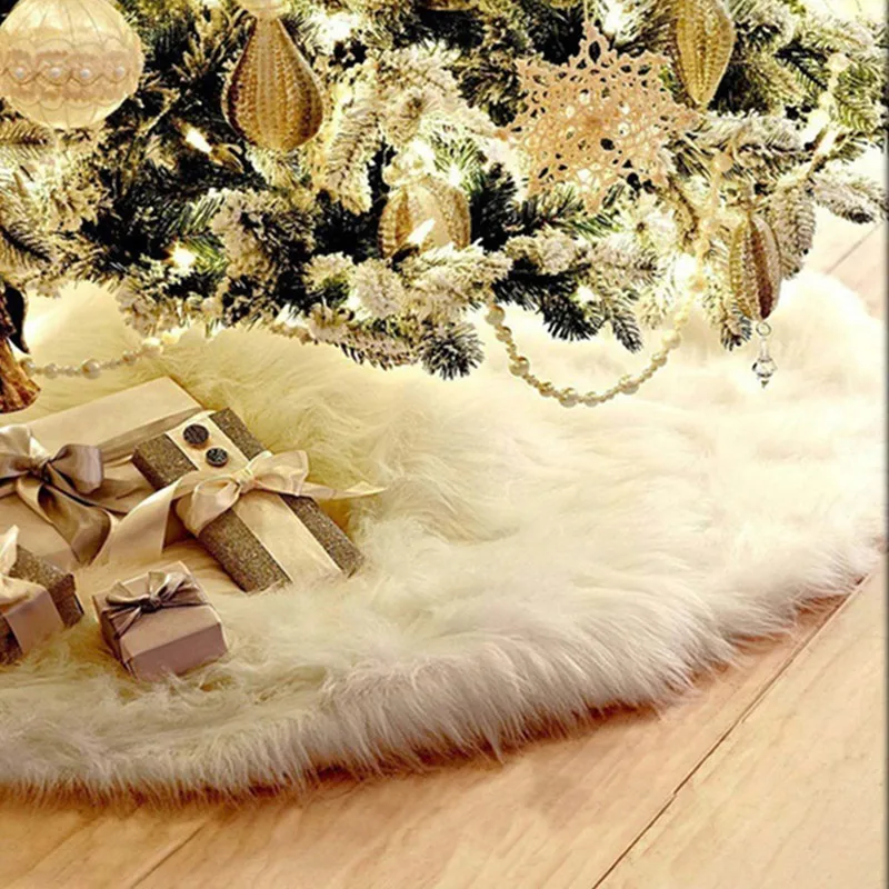 Christmas Decorations 2023 White Plush Faux Fur Carpet Christmas Tree Skirt 90CM New Year 2024 Xmas Home Decor Noel Navidad Gift