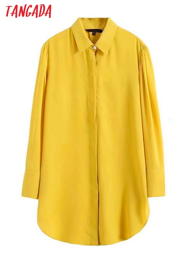 

Tangada 2022 Women Yellow High Quality Shirt Blouse Long Sleeve Chic Female Office Lady Tops 4C32