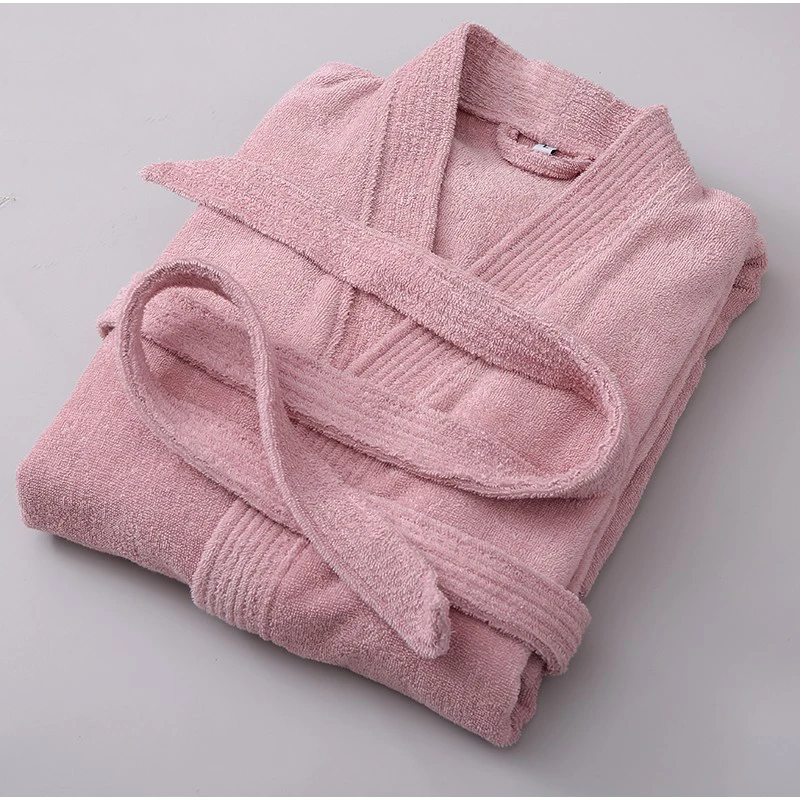 Terry Women's Bathrobe Autumn Winter V Neck Solid Cotton Ladies Kimono With Sashes Long Sleeve Dressing Gown For Couple