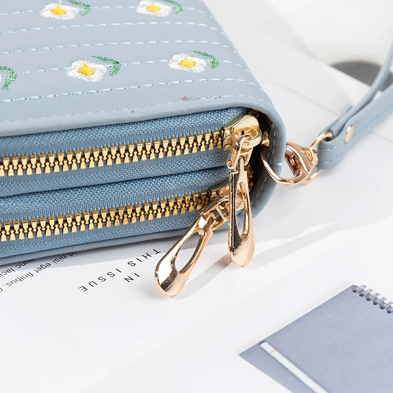 Flower Long Women's Wallet Female Purses Coin Purse Card Holder Wallets Double Zipper Pu Leather Clutch Luxury Money Phone Bag