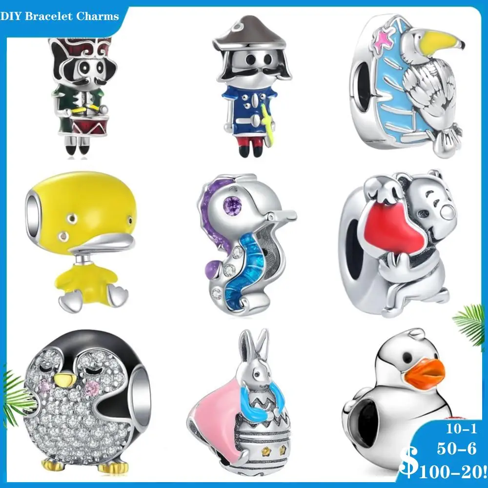 Новый оригинальный серебряный браслет с подвесками в виде пингвина кролика утки