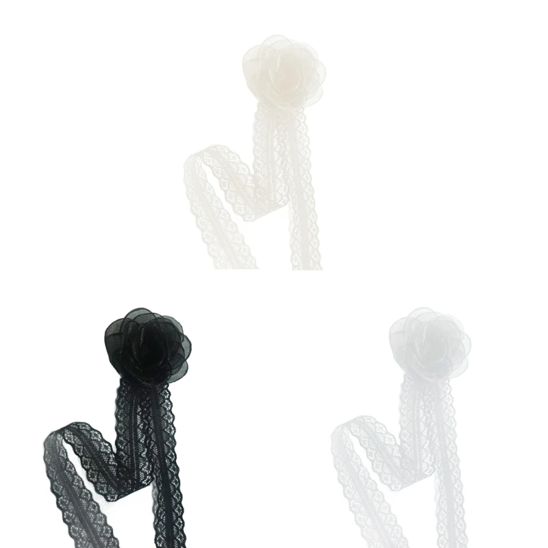 

Кружевное ожерелье-чокер на шнуровке, ожерелье-чокер с цветком розы, ожерелье-чокер с камелией, Прямая поставка