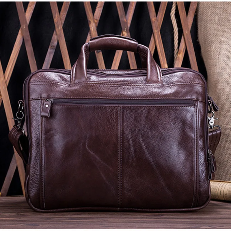 Vintage Genuine Leather Men Briefcase Business Handbag Portable Shoulder Messenger Bag Male 15.6-Inch Laptop Document Tote Bag