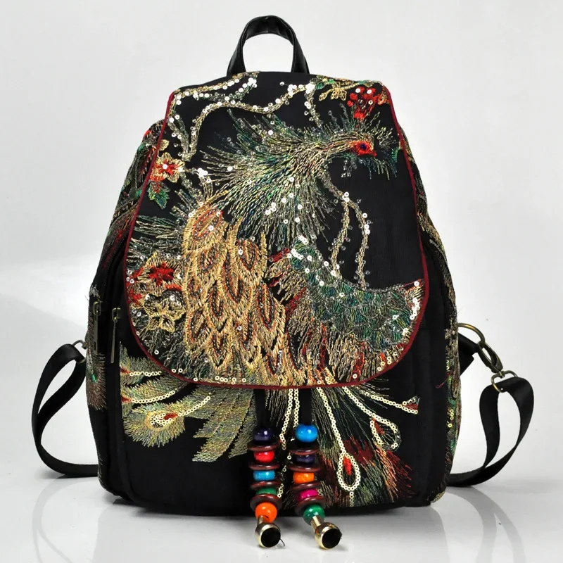 

Bag Yunnan Ethnic Style Embroidery New Women's Bag Peacock Embroidery Bag Canvas Women's Backpack backpack bags for women